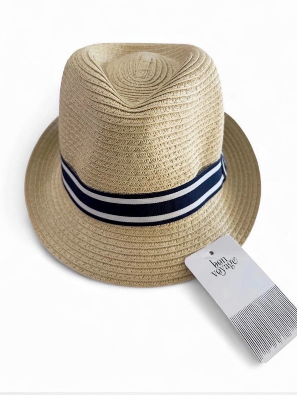 Unisex Fedorah Striped Fedora hat in Beige & Blue NWT.
